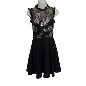 City Studio Women's Sequin Mesh Bodice Sleeveless Dress Black Silver Juniors 3